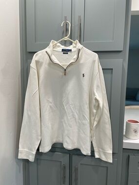 Ralph Lauren White Quarter-Zip Sweatshirt with Navy Label
